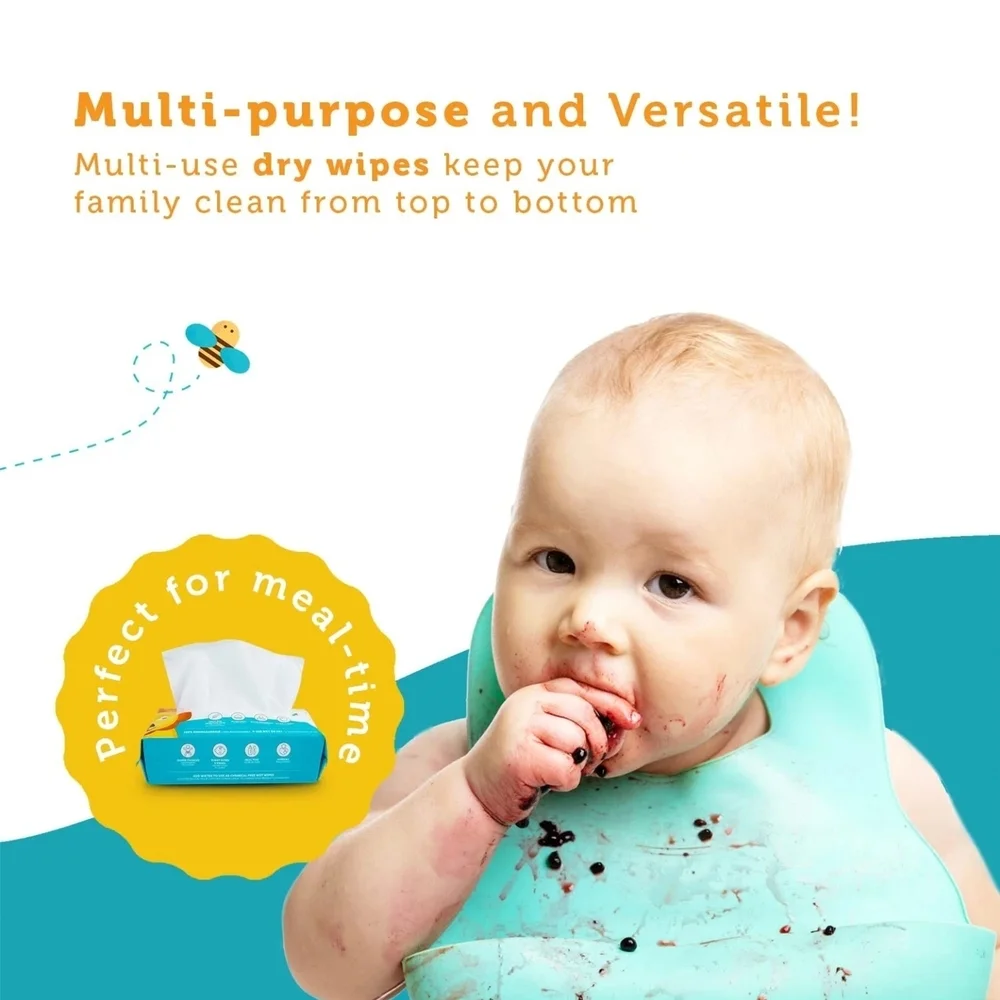 100% Pure Cotton Dry Wipes Hypoallergenic & Absorbent Sensitive Skin 600 Count